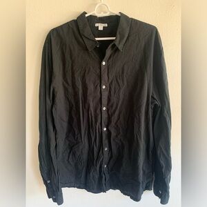 James Perse Black Long Sleeve Men’s Shirt size 3 L lightweight cotton button up